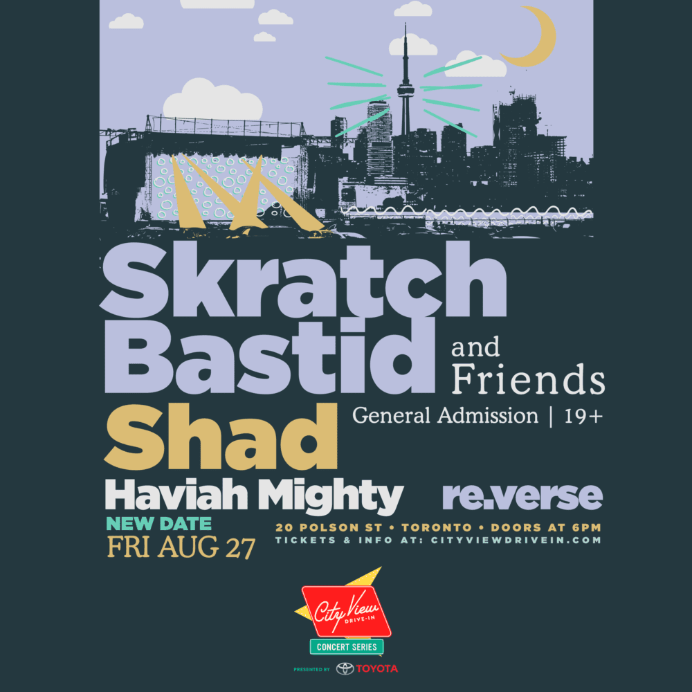 Skratch Bastid and Friends poster announcing the lineup with Shad, Haviah Might, and re.verse