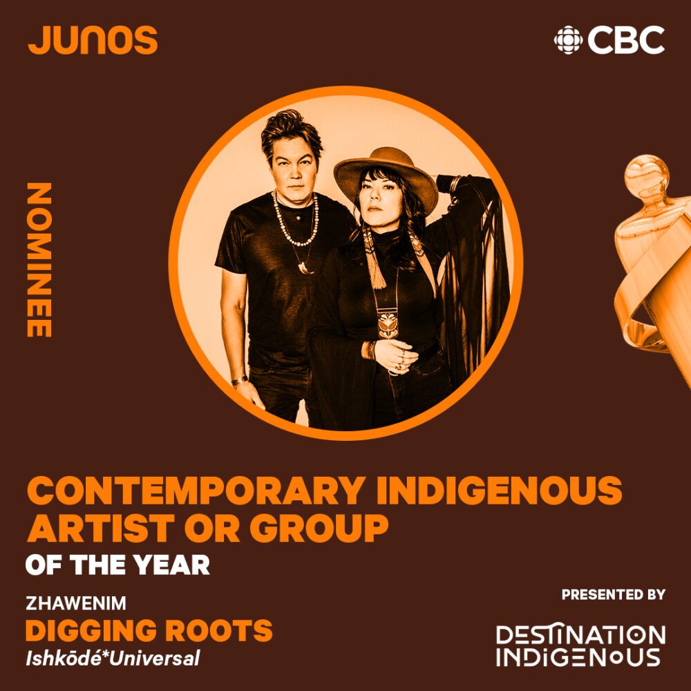 A photo of Digging Roots announcing their Contemporary Indigenous Artist or Group of the Year nomination