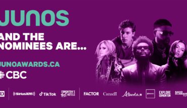 JUNOS Nominee Banner featuring images of The Weeknd, Avril Lavigne, and Tate McRae