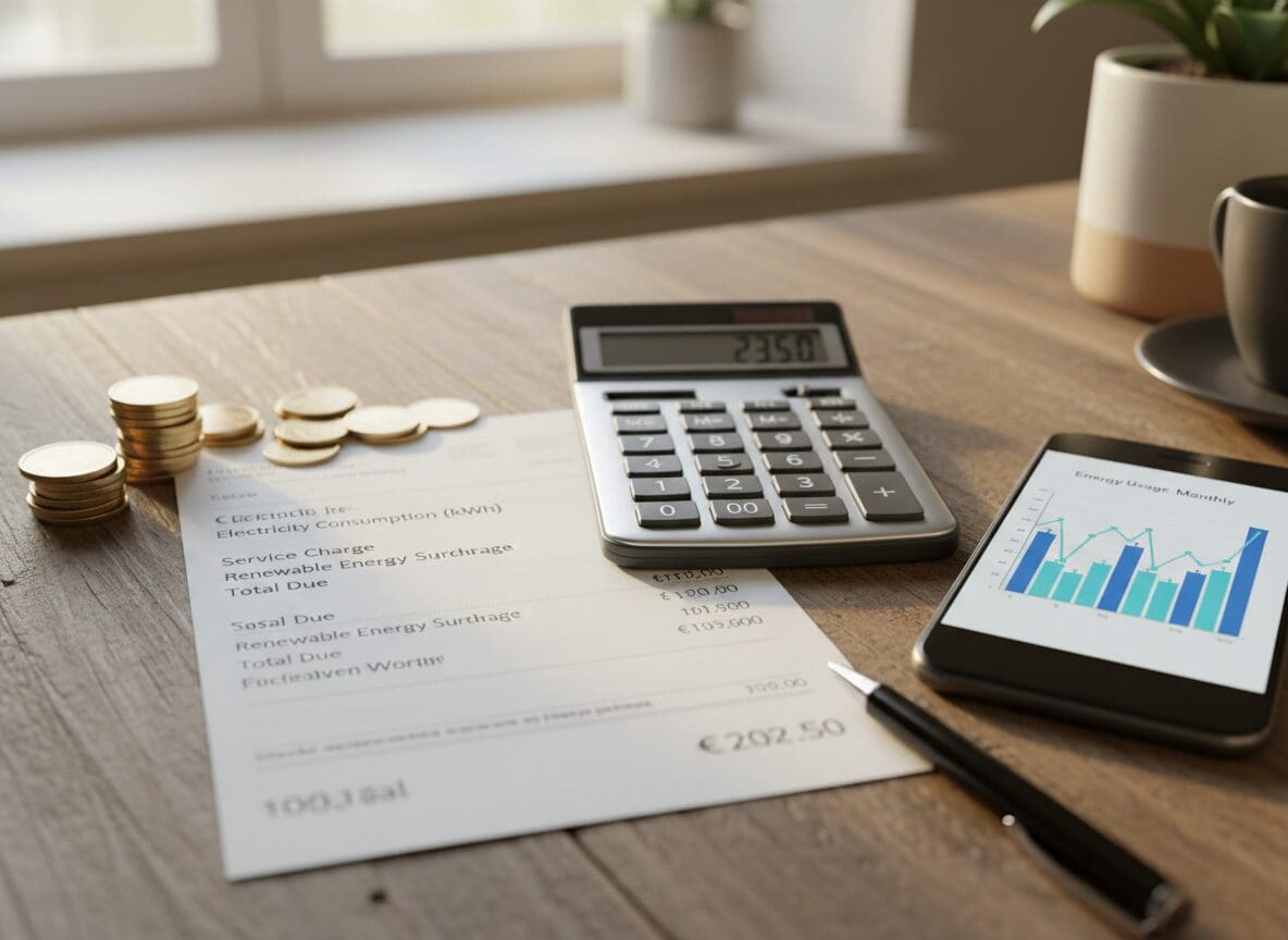 What the Growth of Renewables Means for the Future of Electricity Pricing calculator on a desk with bills and a budget